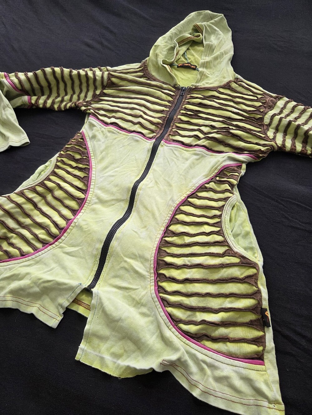 Leopards & Roses Boho Razor-Cut Slashed Zip-Up Hoodie Jacket - Picture 2 of 13